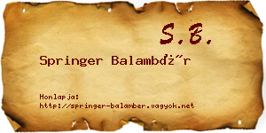 Springer Balambér névjegykártya